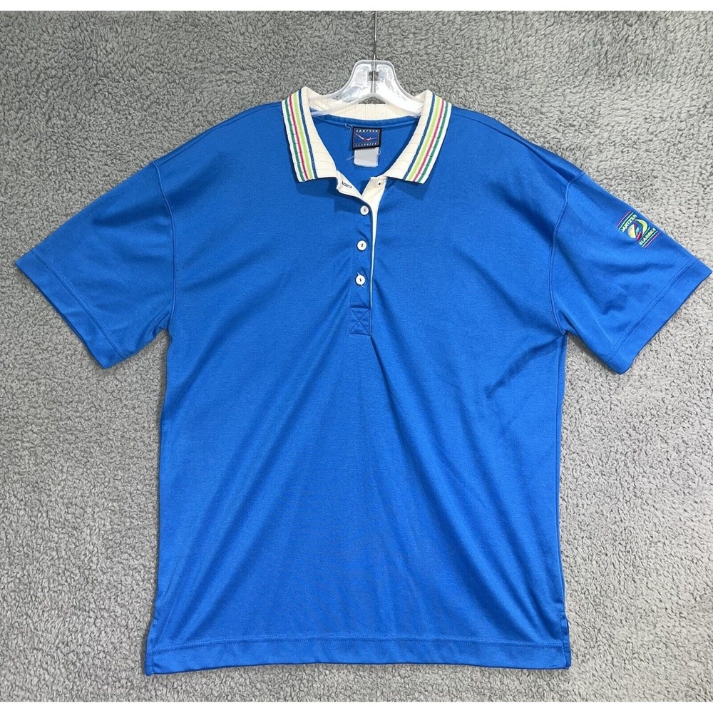 Vintage Jentzen Shirt Men's Size M-L Blue Multicolored Collar Classic Polo 80s
